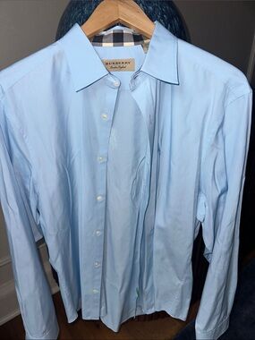 Burberry Light Blue Men's Dress Shirt with Check Trim